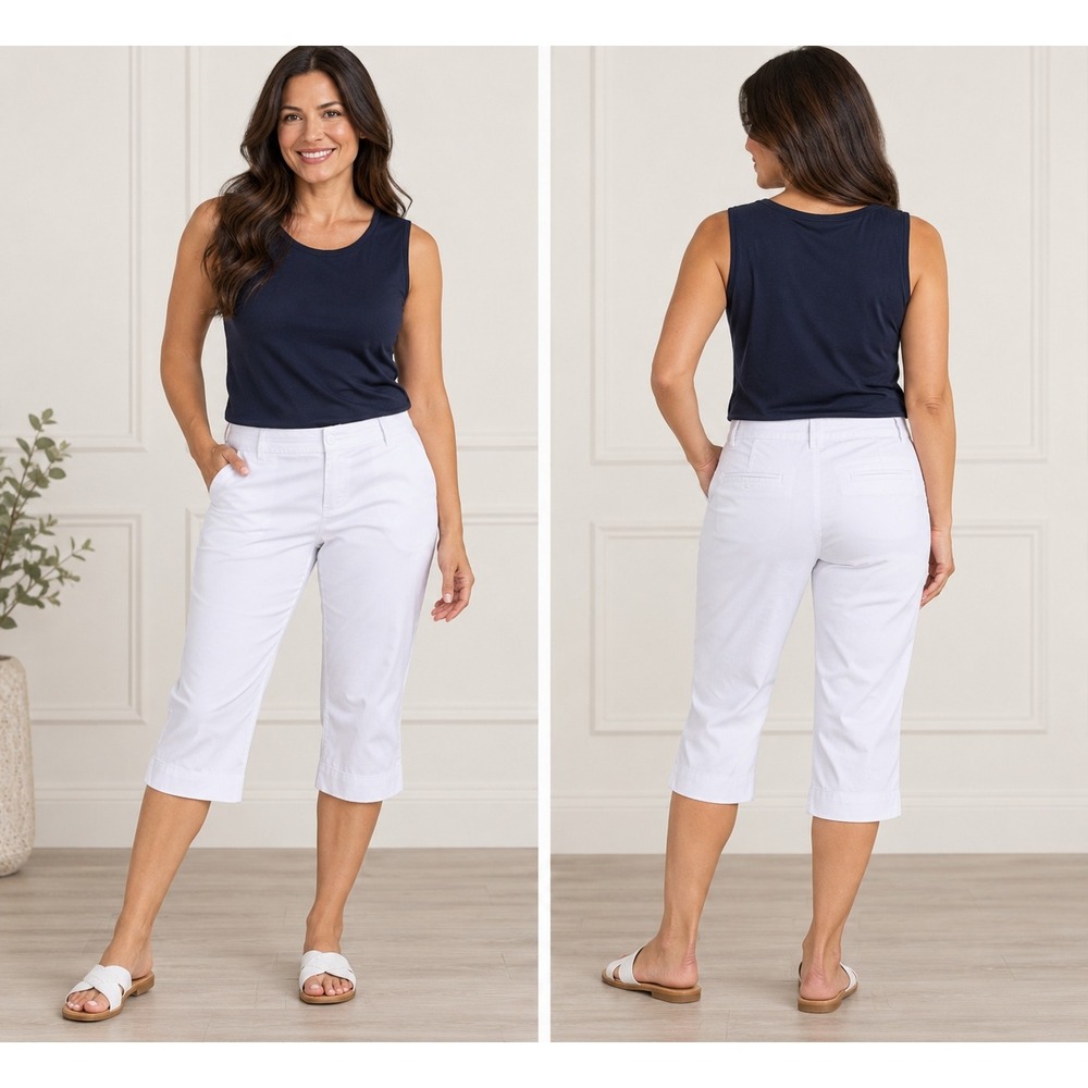 Zac & Rachel Capri Pants Women 6 White Very Good Stretch Cotton Cropped Trousers
